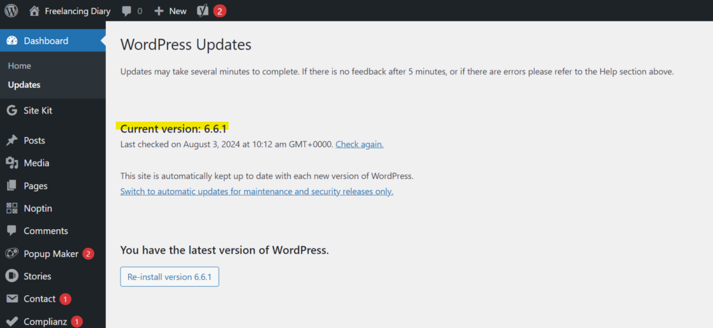 WordPress core update